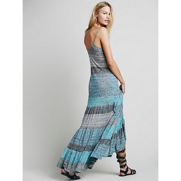 Free People Beach Blue Tired Ruffle Hem Maxi Slip Dress - Picture 8 of 13